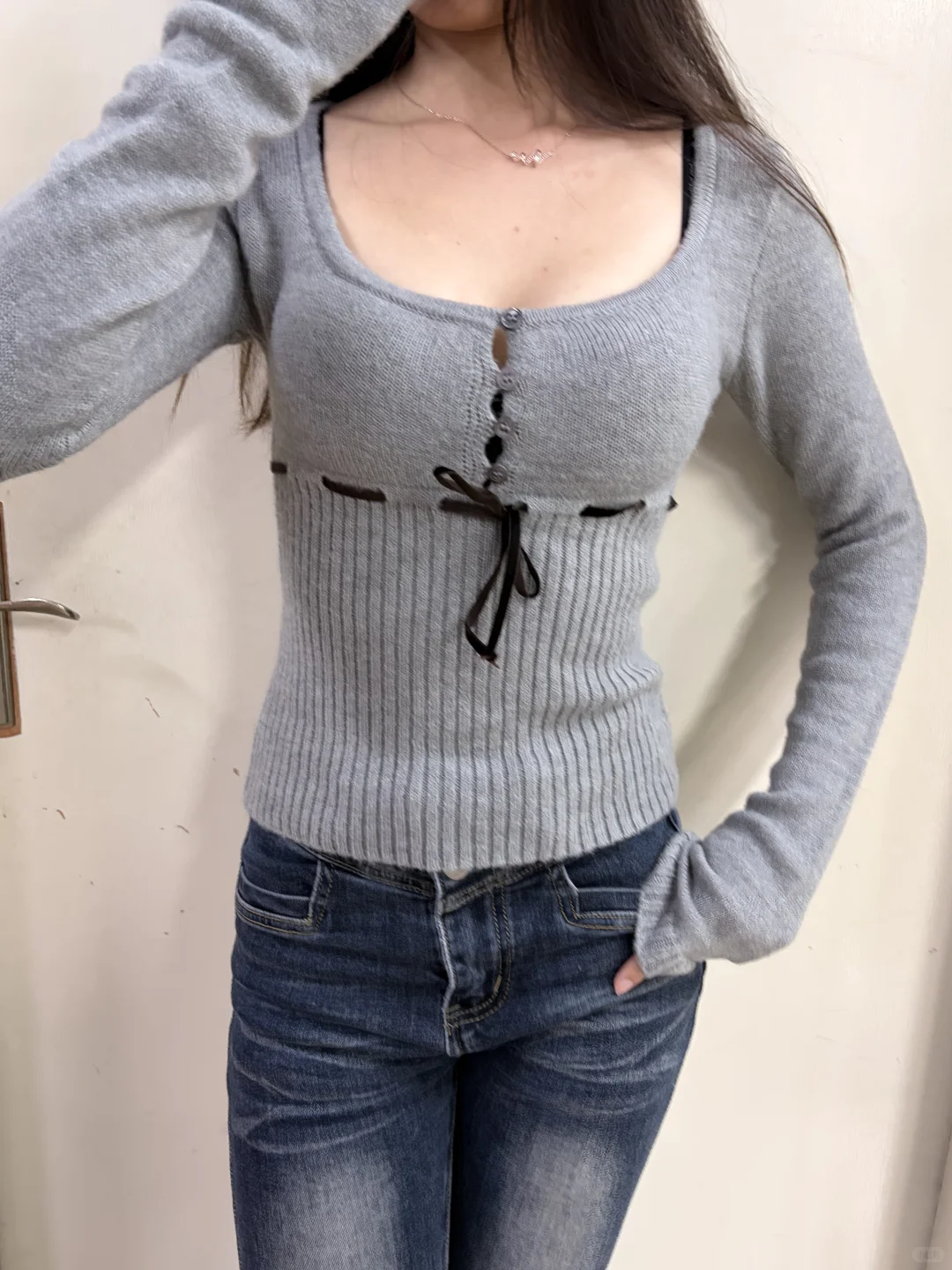 纯欲天花板！灰色针织衫太绝了