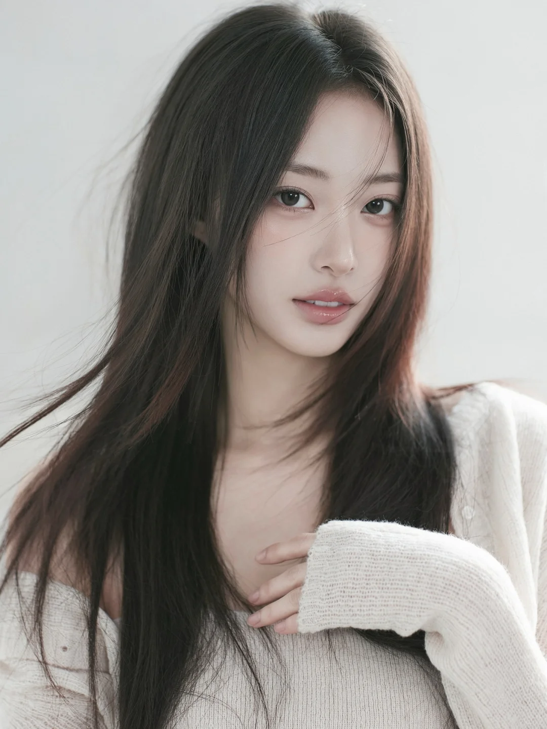 🌸 温柔纯欲风写真｜长发+白毛衣=氛围感