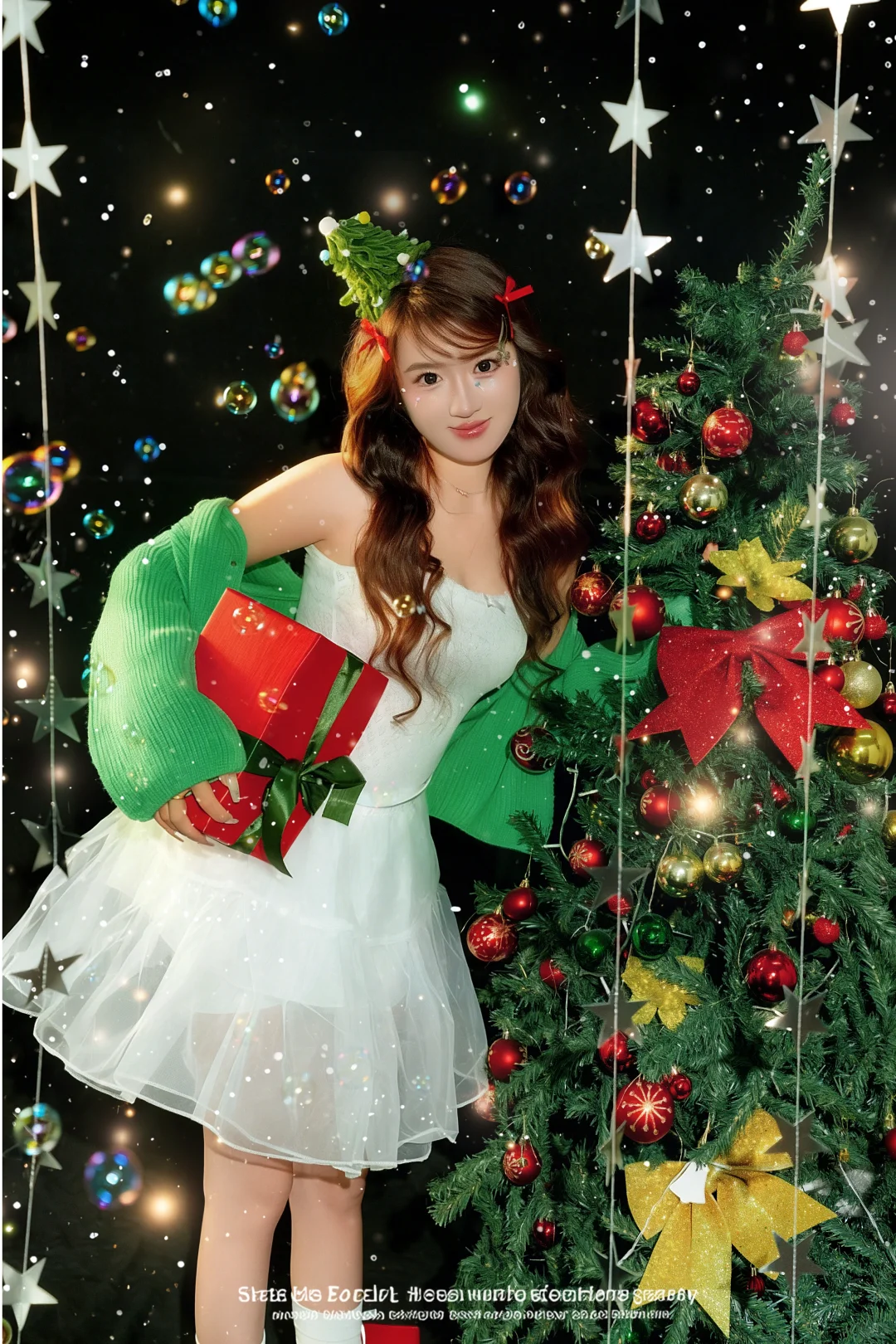 被圣诞树和泡泡包围的精灵🧚‍♀️