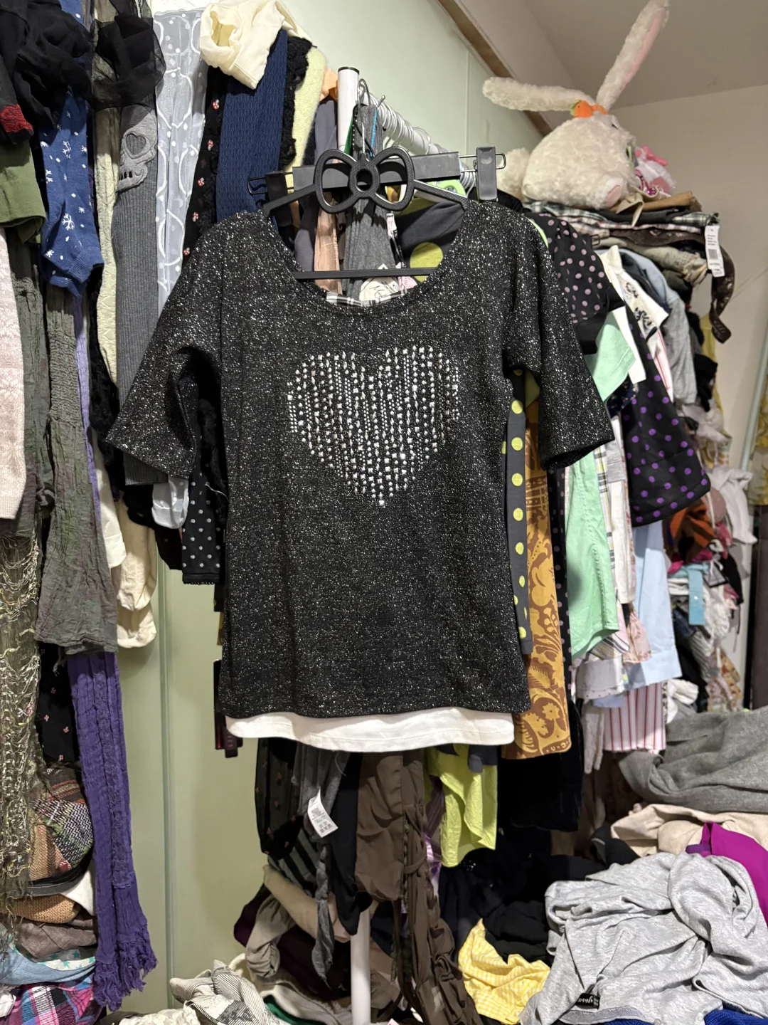 涩谷辣妹y2k亚文化 假两件蝴蝶结开襟爱心