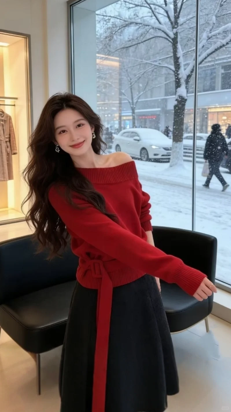 自带御姐氛围感的红毛衣
