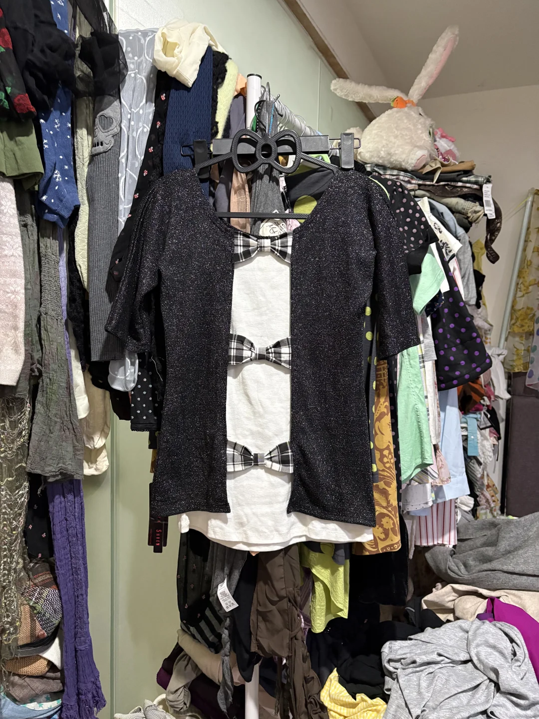 涩谷辣妹y2k亚文化 假两件蝴蝶结开襟爱心