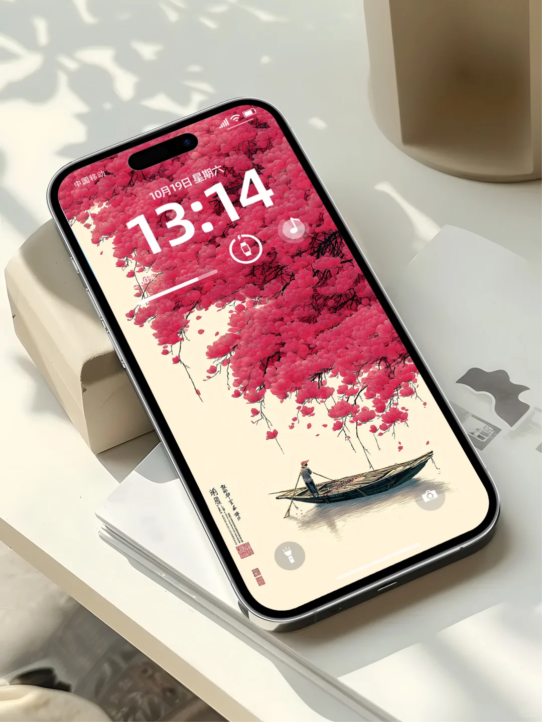 唯美秋日红叶小船壁纸太美啦！120