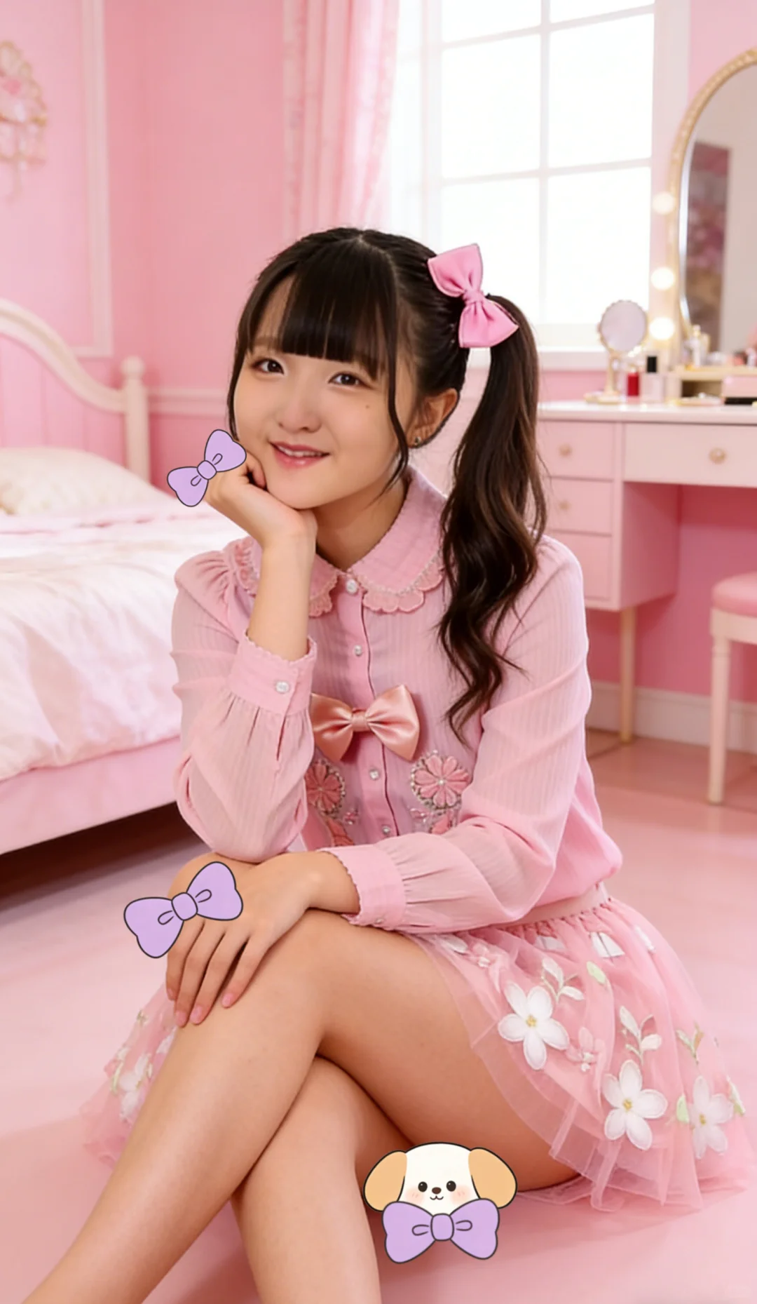 粉色控可爱美少女时装秀 娃娃领花边 粉系裙