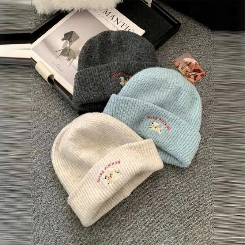 💖韩系可爱小狗针织毛线帽女加厚保暖秋