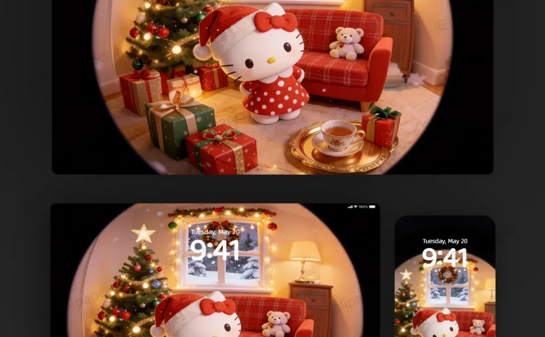 384｜创意动态壁纸｜kitty圣诞小屋
