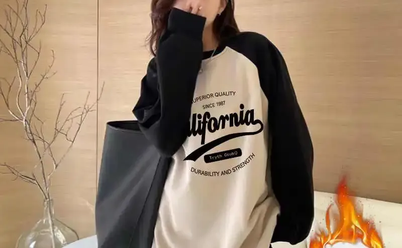 美式复古卫衣插肩大码打底衫女中长款t恤宽