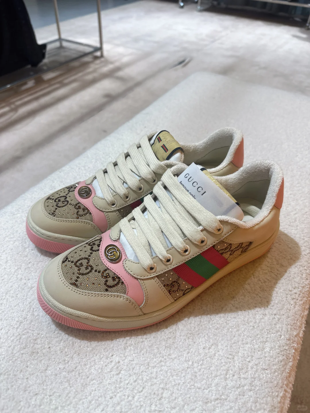 GUCCI古驰女士GG水晶运动鞋休闲鞋