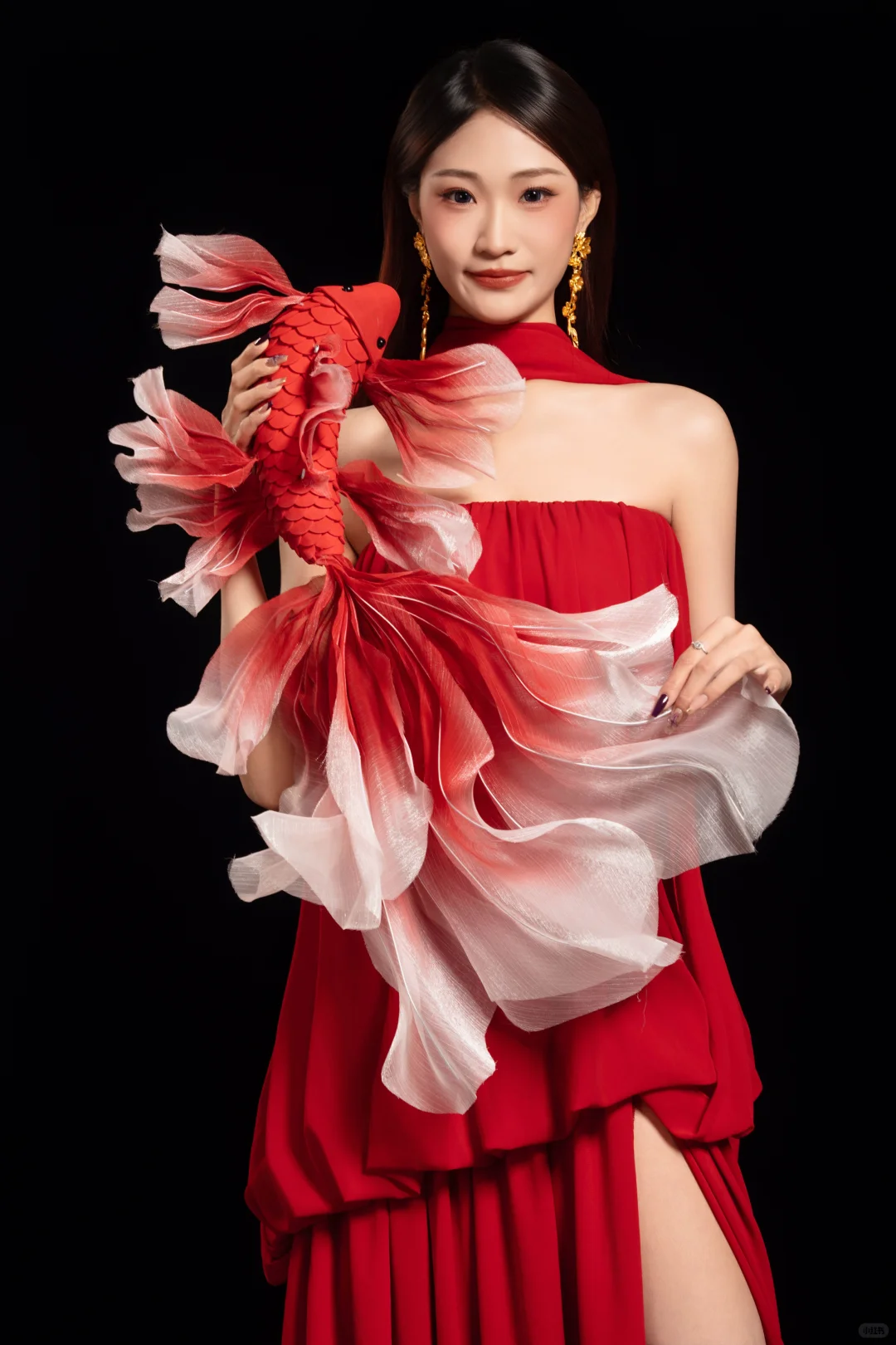 最近都爱拍红色 锦鲤写真