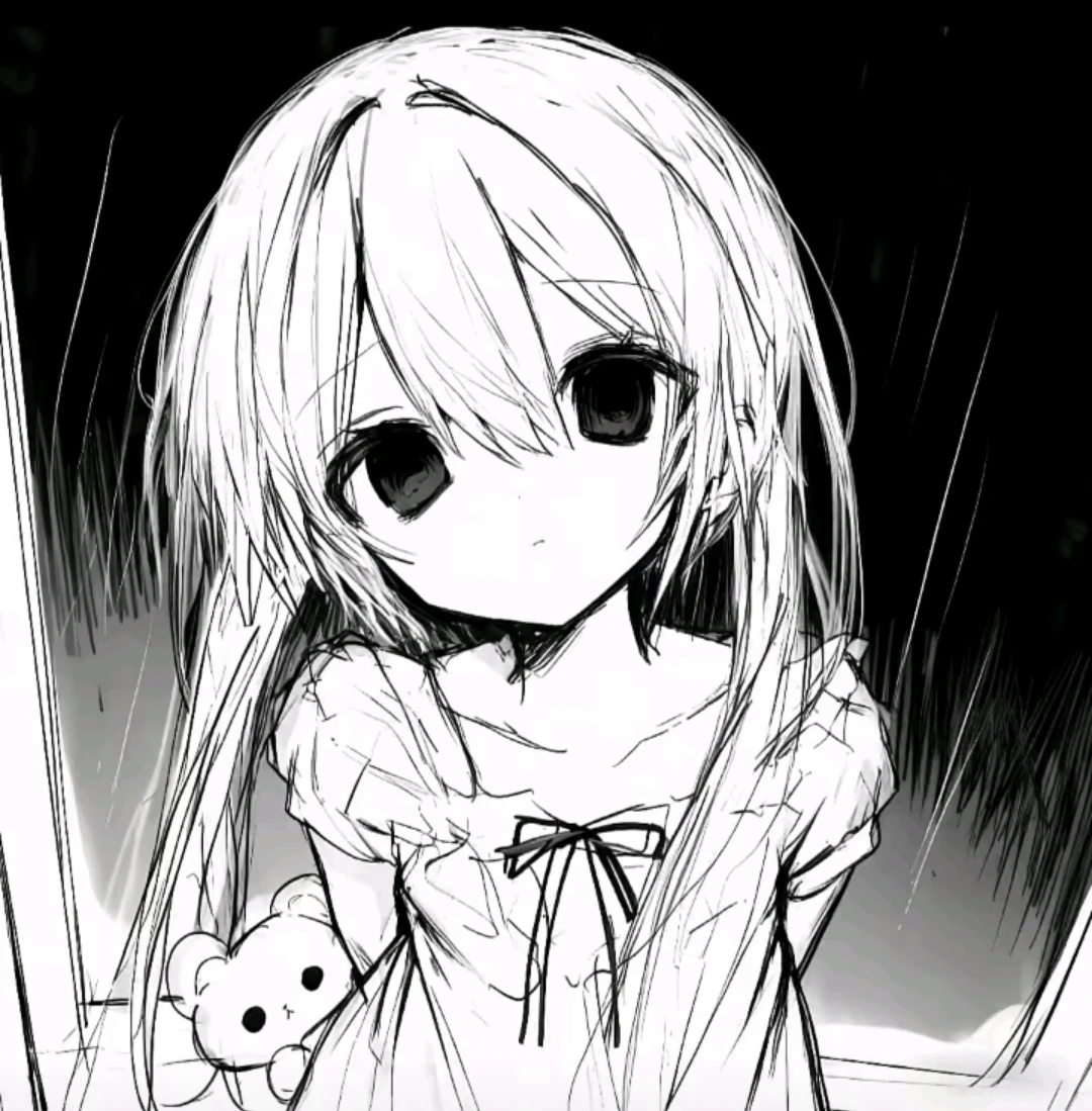 动漫女生黑白线条风头像