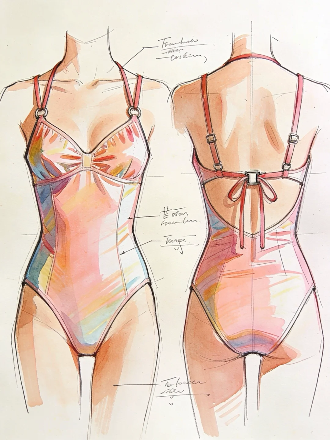 多巴胺落日幻彩｜法式露背连体泳衣设计稿
