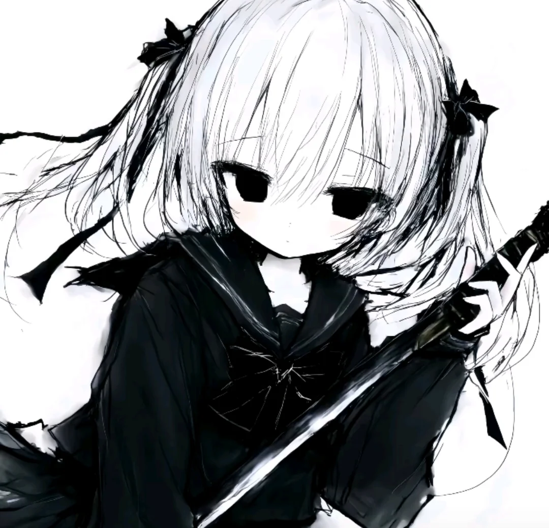 动漫女生黑白线条风头像