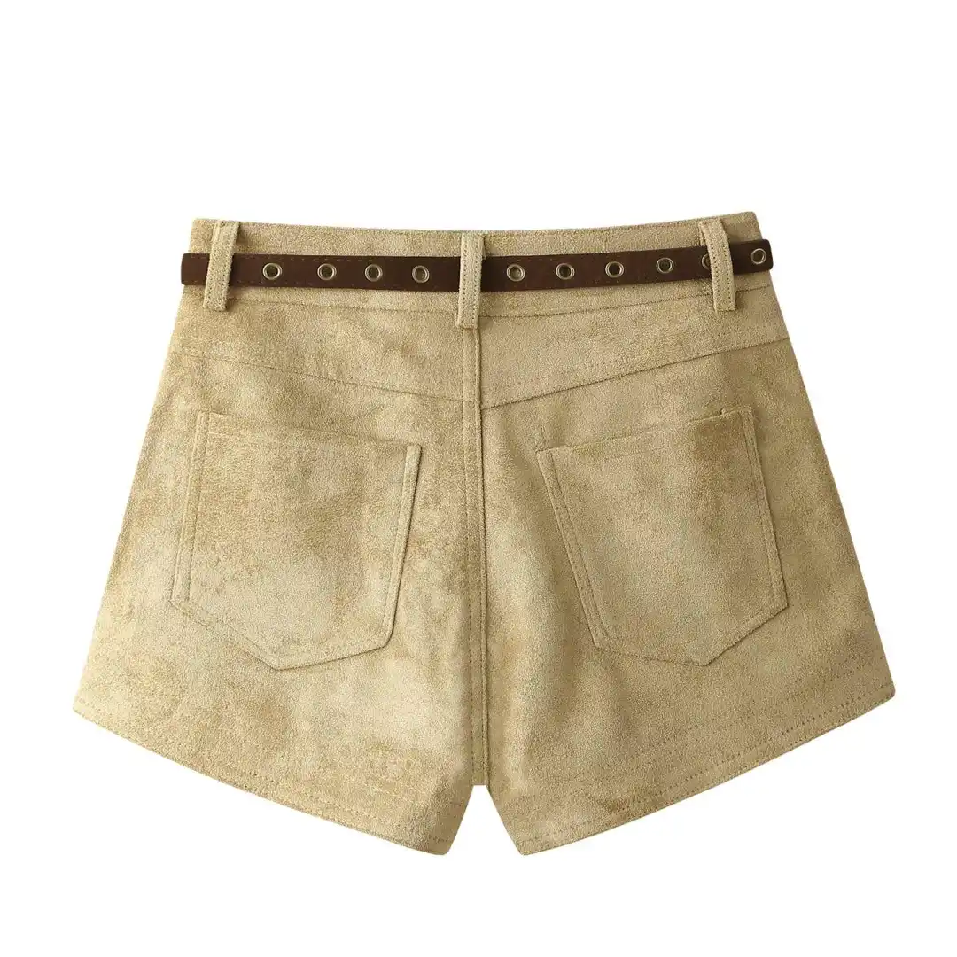 美式复古鹿皮绒短裤女秋冬季新款小个子外穿