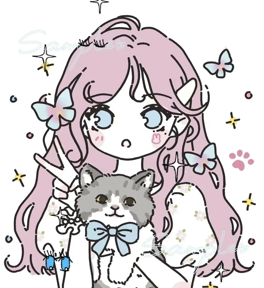 线条女孩手绘头像