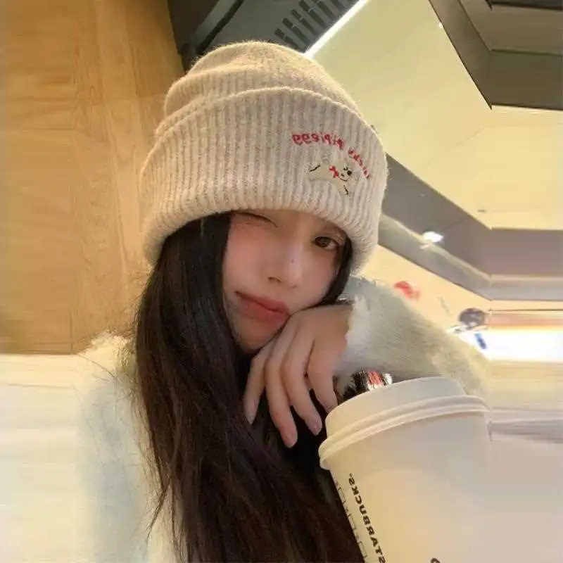 💖韩系可爱小狗针织毛线帽女加厚保暖秋