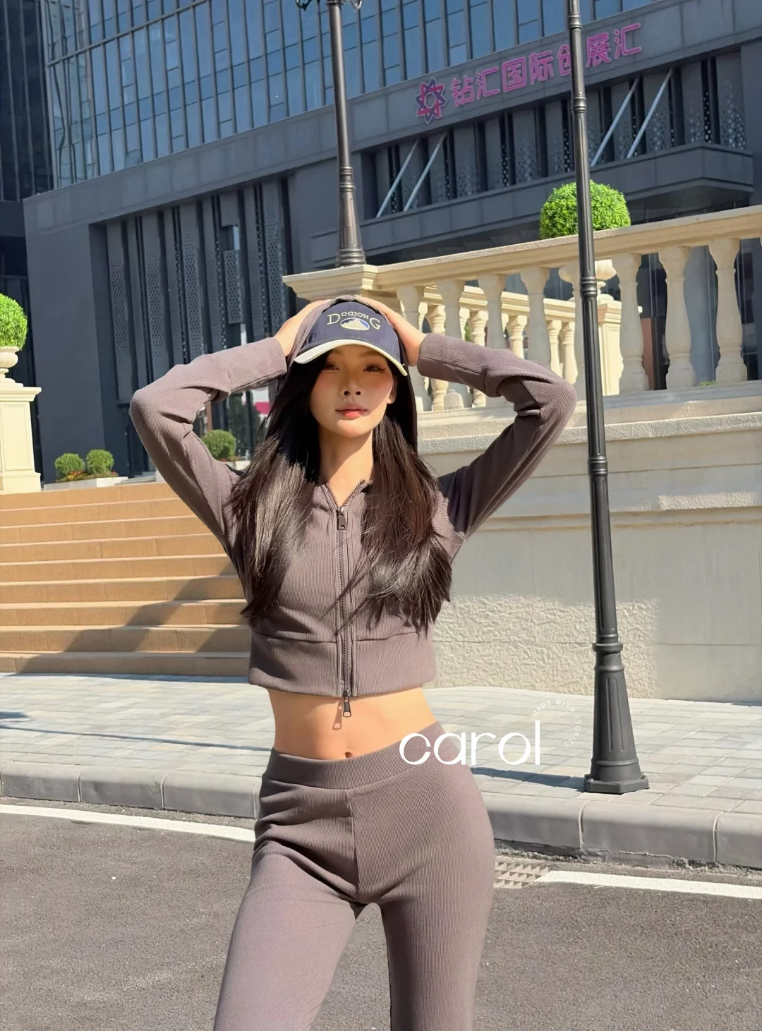 欧美连帽弹力运动套装