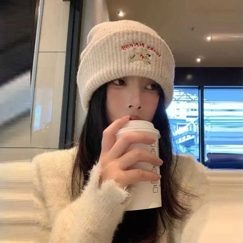 💖韩系可爱小狗针织毛线帽女加厚保暖秋
