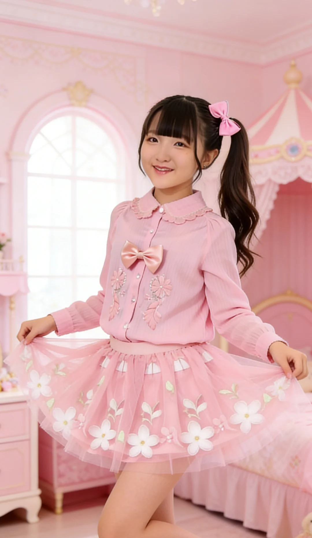 粉色控可爱美少女时装秀 娃娃领花边 粉系裙