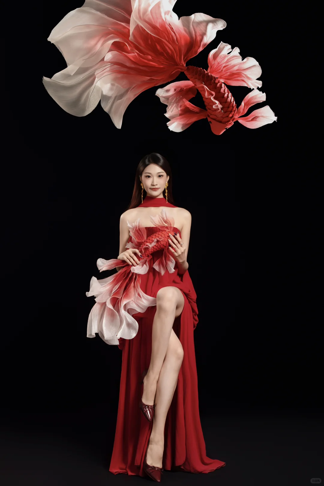 最近都爱拍红色 锦鲤写真