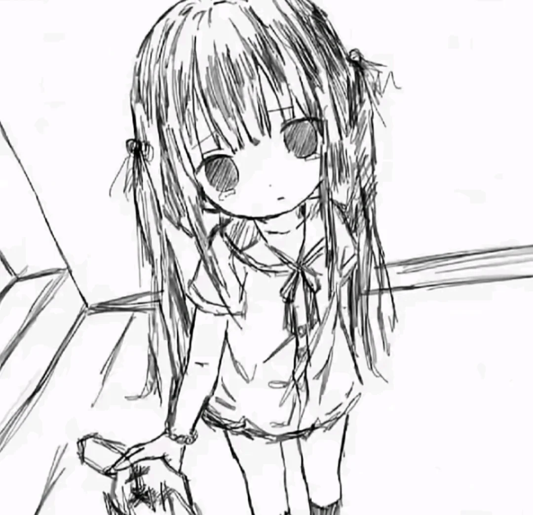 动漫女生黑白线条风头像