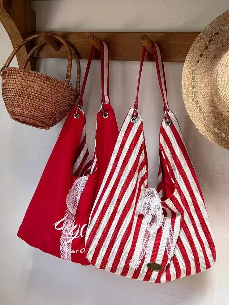 💌红白条纹蕾丝布袋也太戳了！