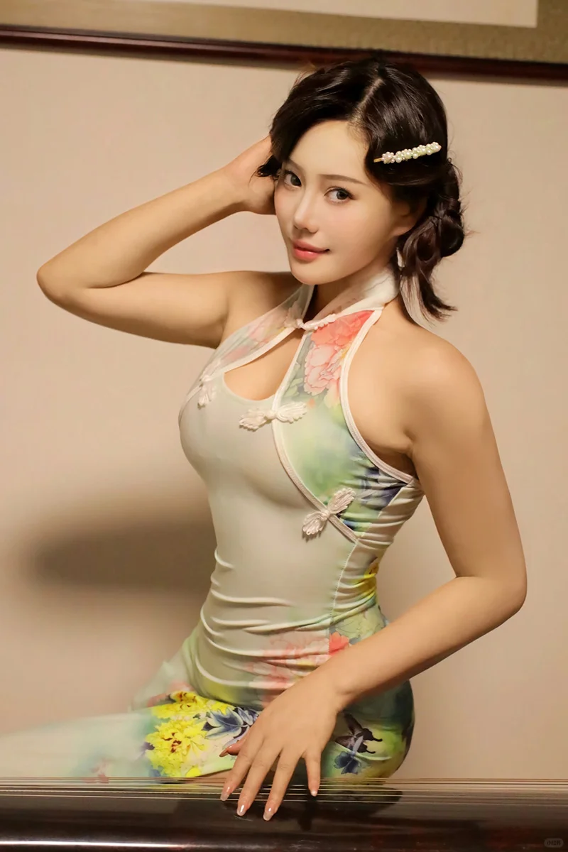 绿色旗袍写真图