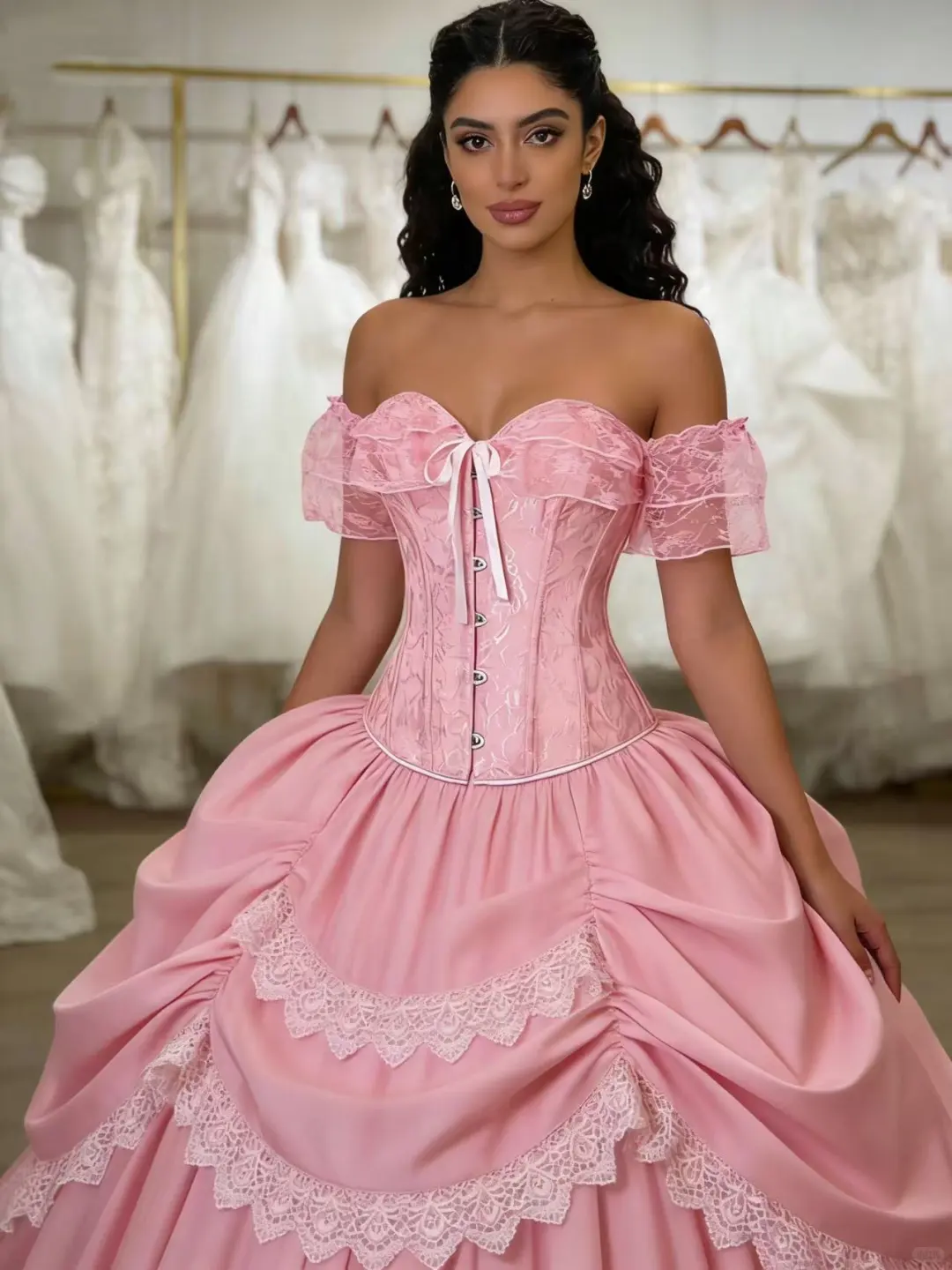 粉蕾丝一字肩胸衣｜在逃公主的本命战袍💖