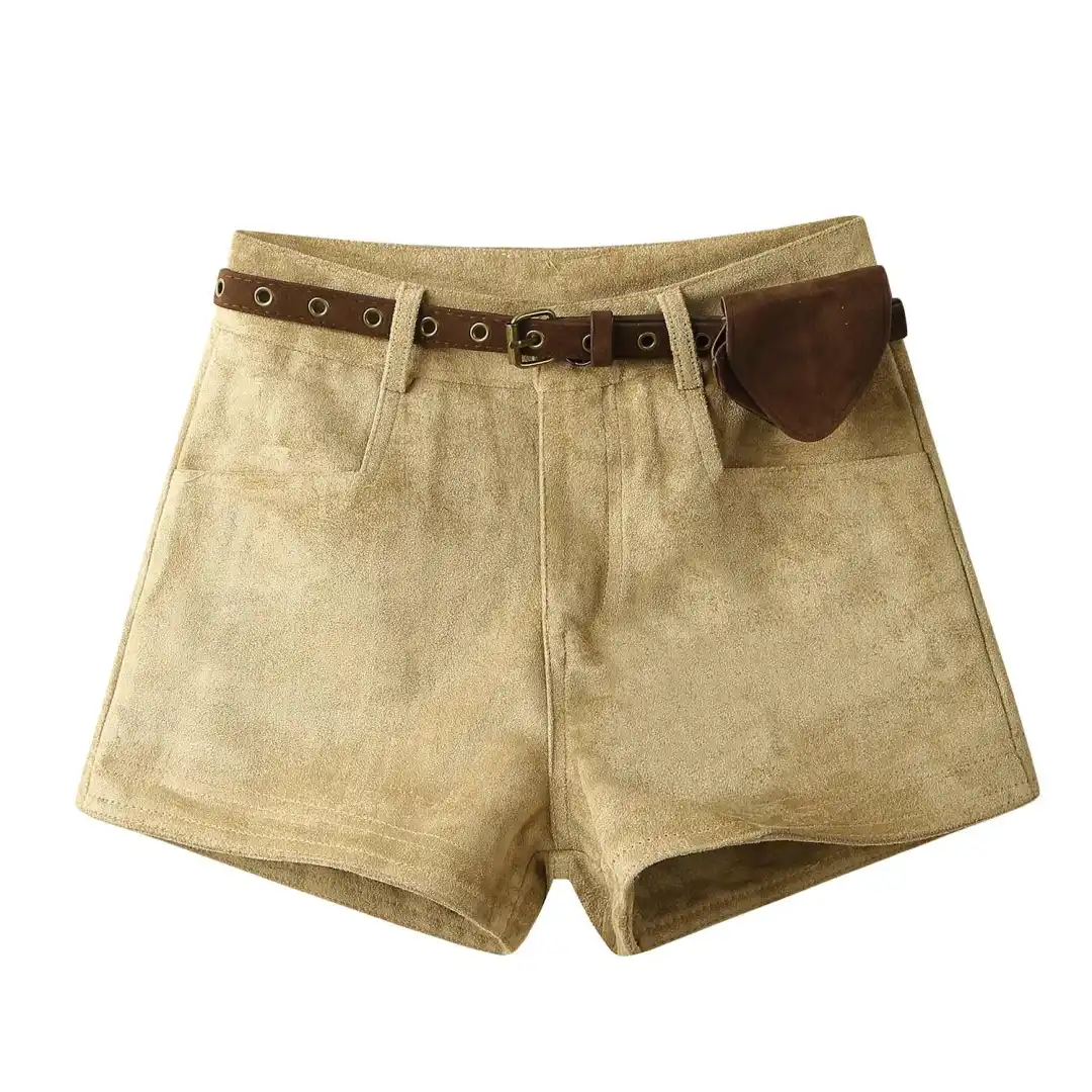 美式复古鹿皮绒短裤女秋冬季新款小个子外穿