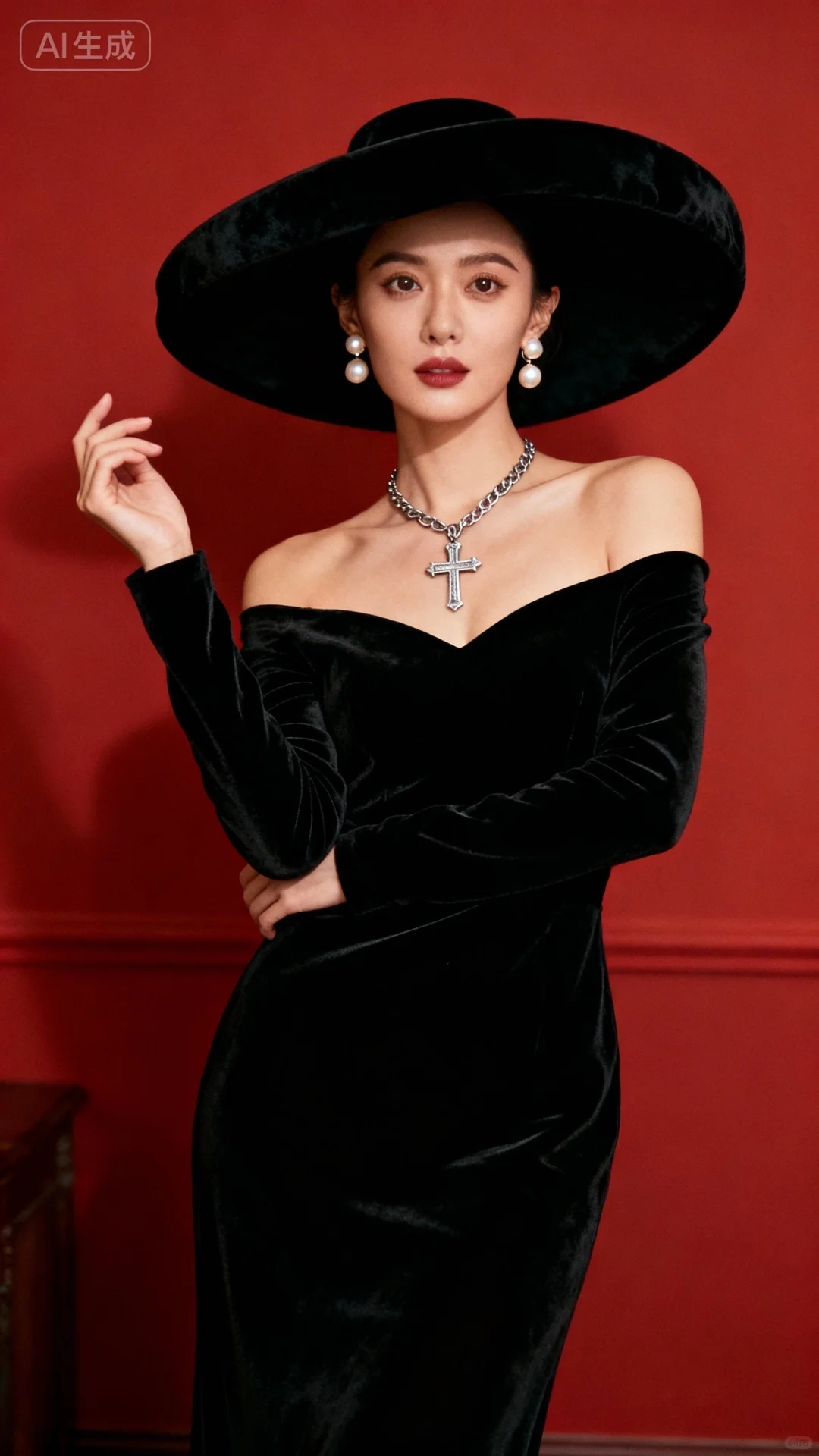 红色背景的复古港风大片【附提示词】