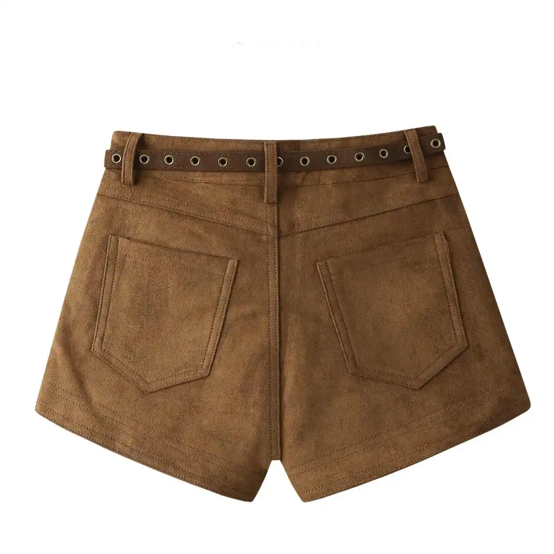 美式复古鹿皮绒短裤女秋冬季新款小个子外穿