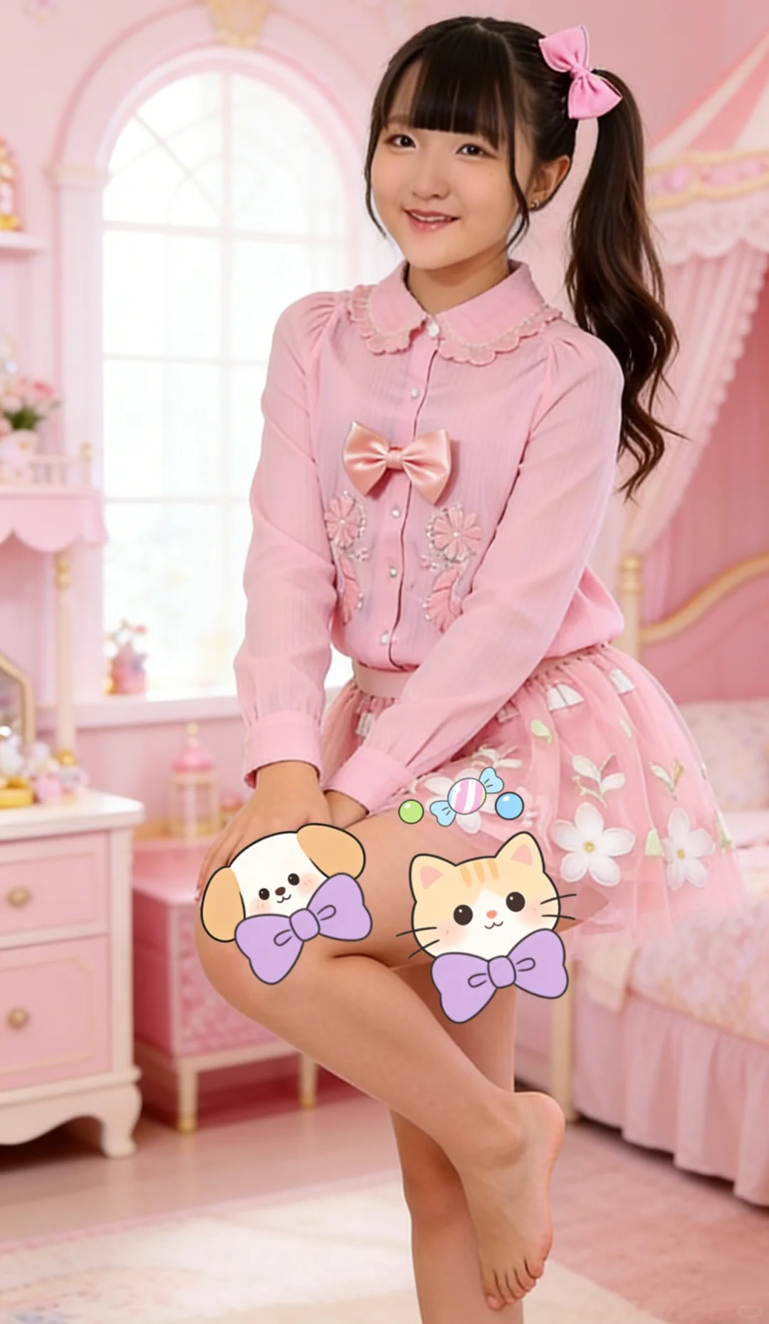 粉色控可爱美少女时装秀 娃娃领花边 粉系裙