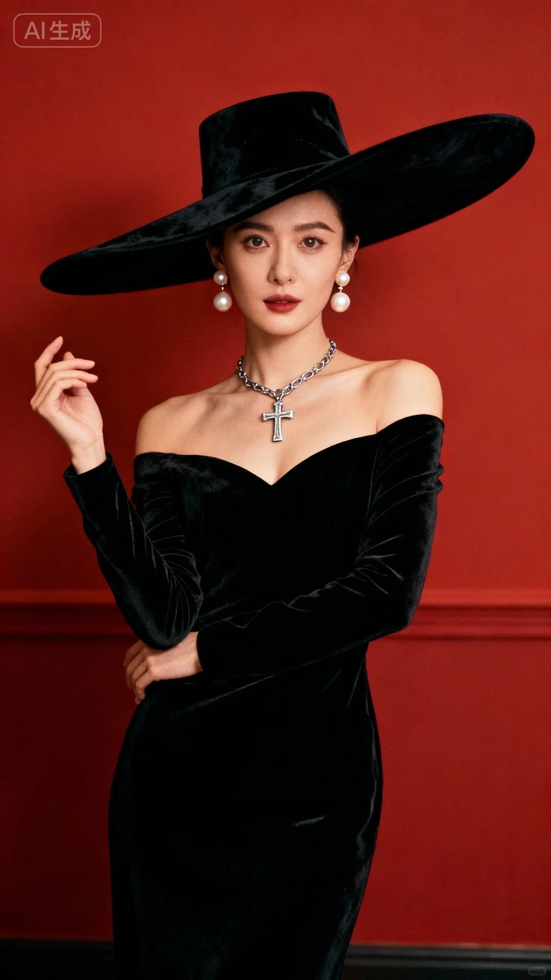 红色背景的复古港风大片【附提示词】