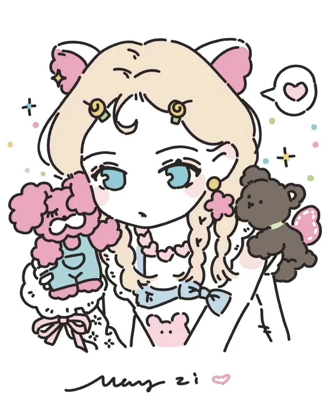 线条女孩手绘头像