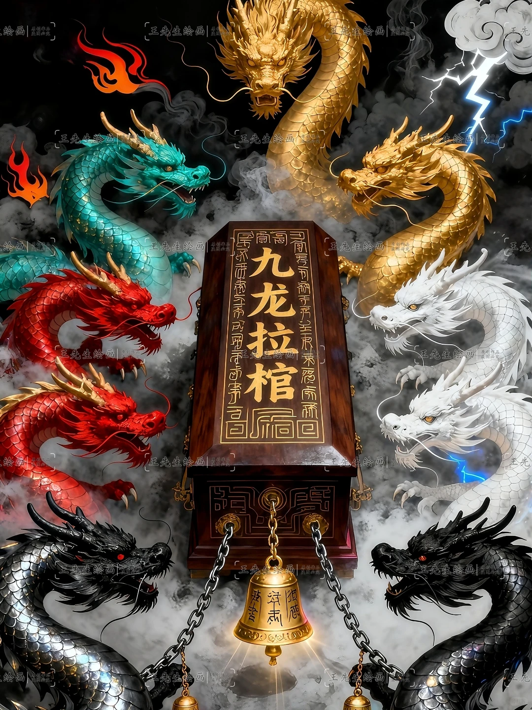 壁纸绘画『九龙拉棺』