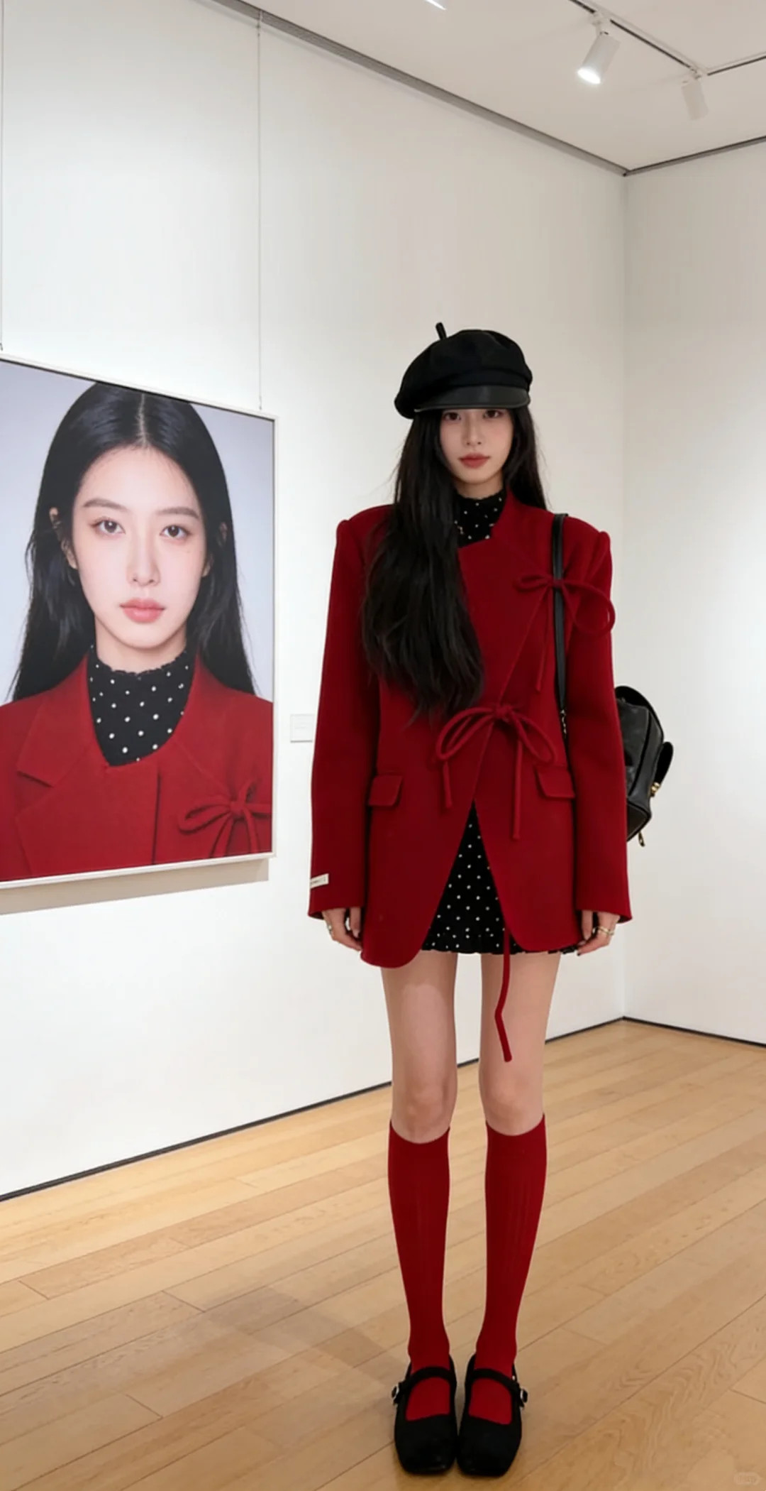韩女穿搭🫧这身太爱了！红配黑太好看了～