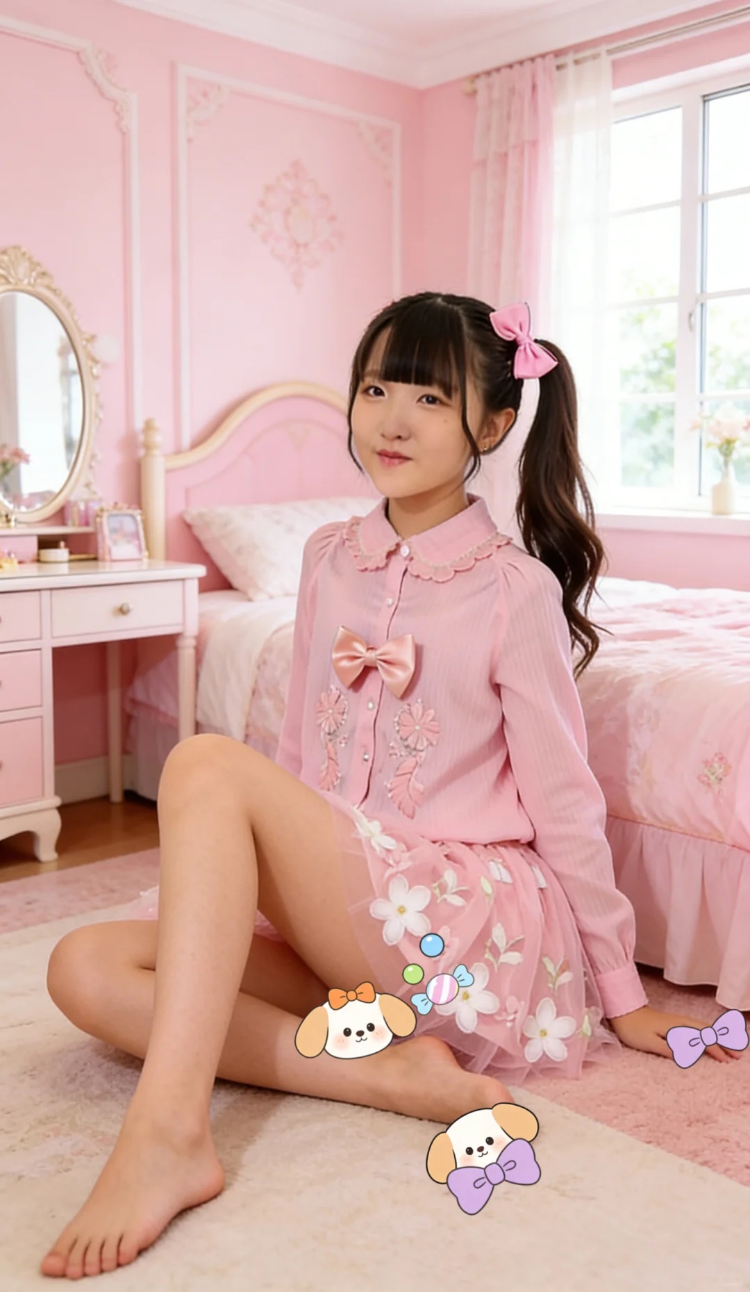 粉色控可爱美少女时装秀 娃娃领花边 粉系裙