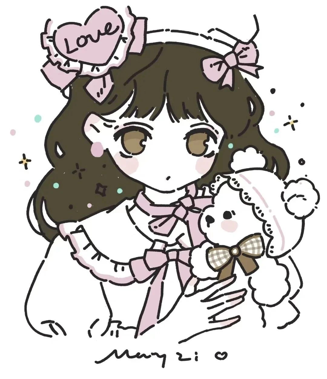 线条女孩手绘头像