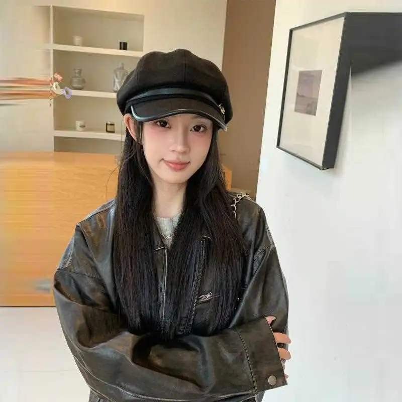 日系复古文艺风黑色鸭舌贝雷帽女休闲百搭