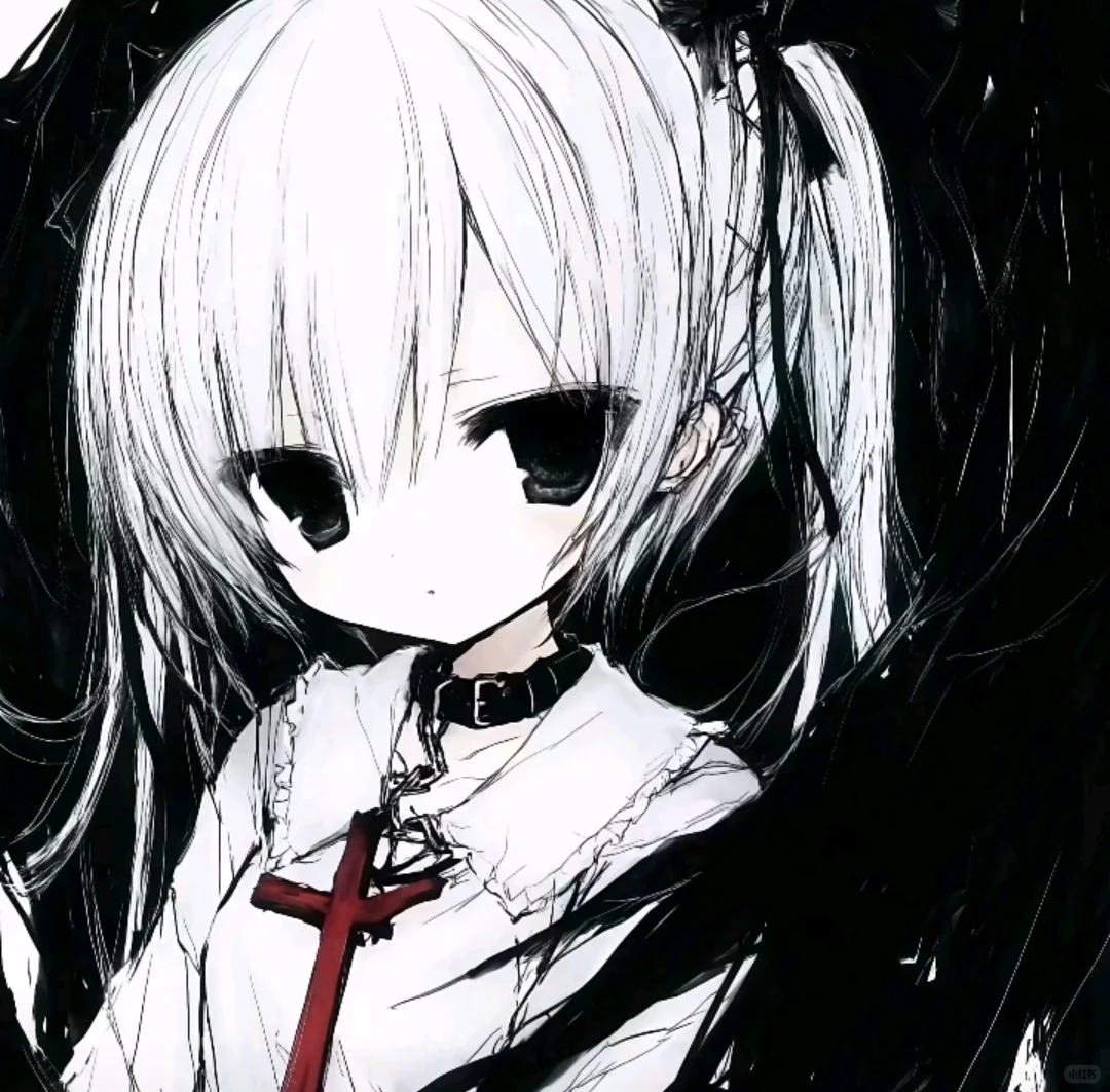 动漫女生黑白线条风头像