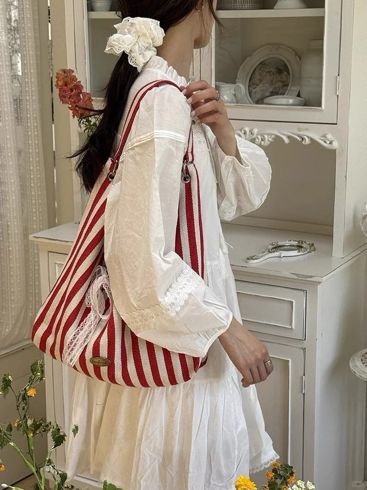 💌红白条纹蕾丝布袋也太戳了！