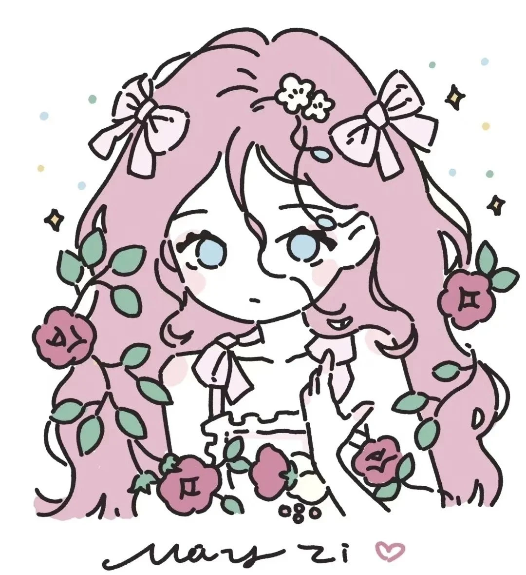 线条女孩手绘头像