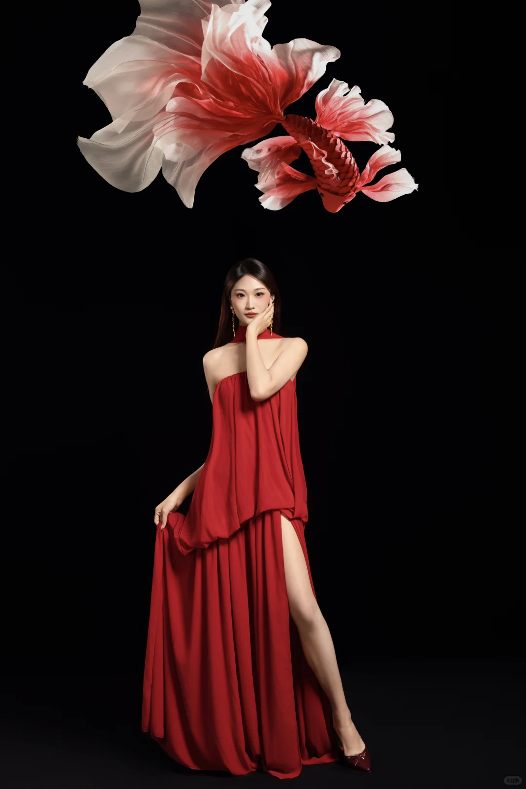 最近都爱拍红色 锦鲤写真