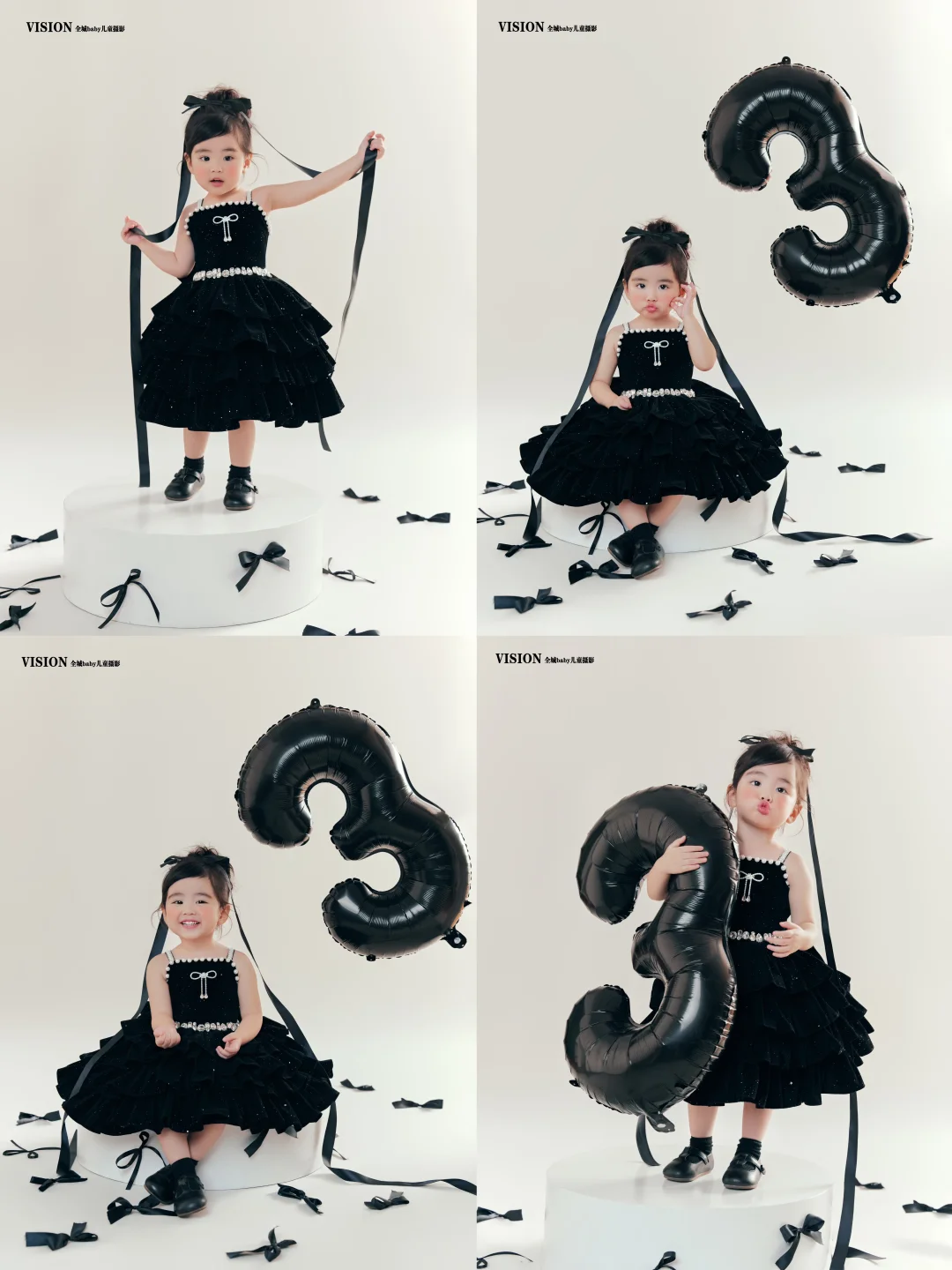 女鹅3岁生日照｜甜酷黑纱小公主👑