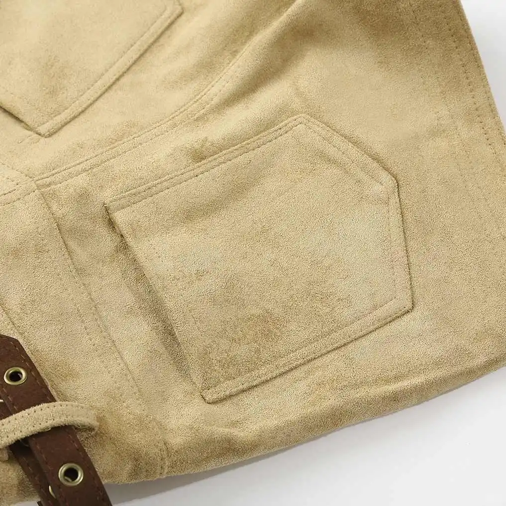 美式复古鹿皮绒短裤女秋冬季新款小个子外穿