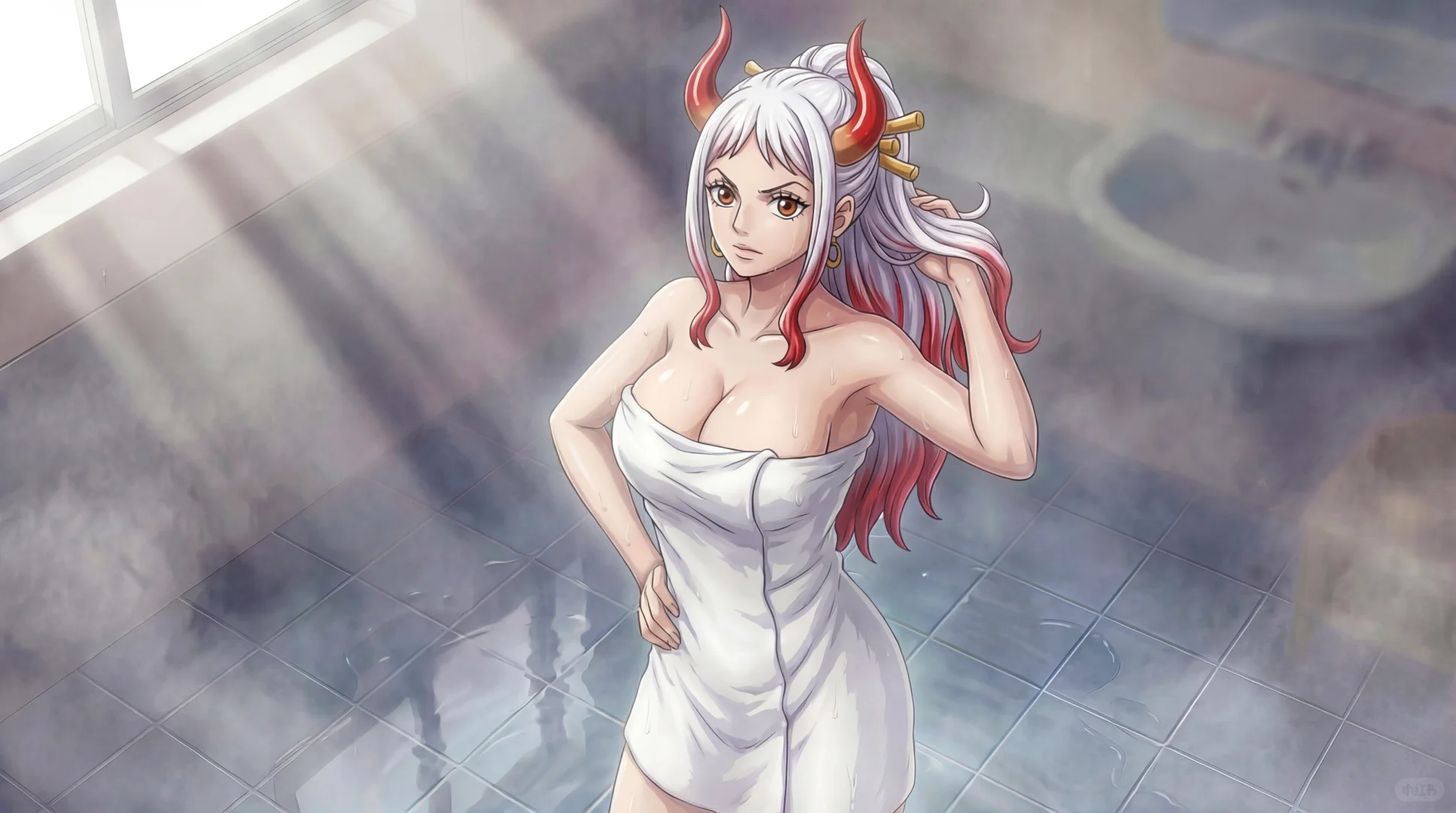 假如海贼王女神借用你家浴室，你会……？