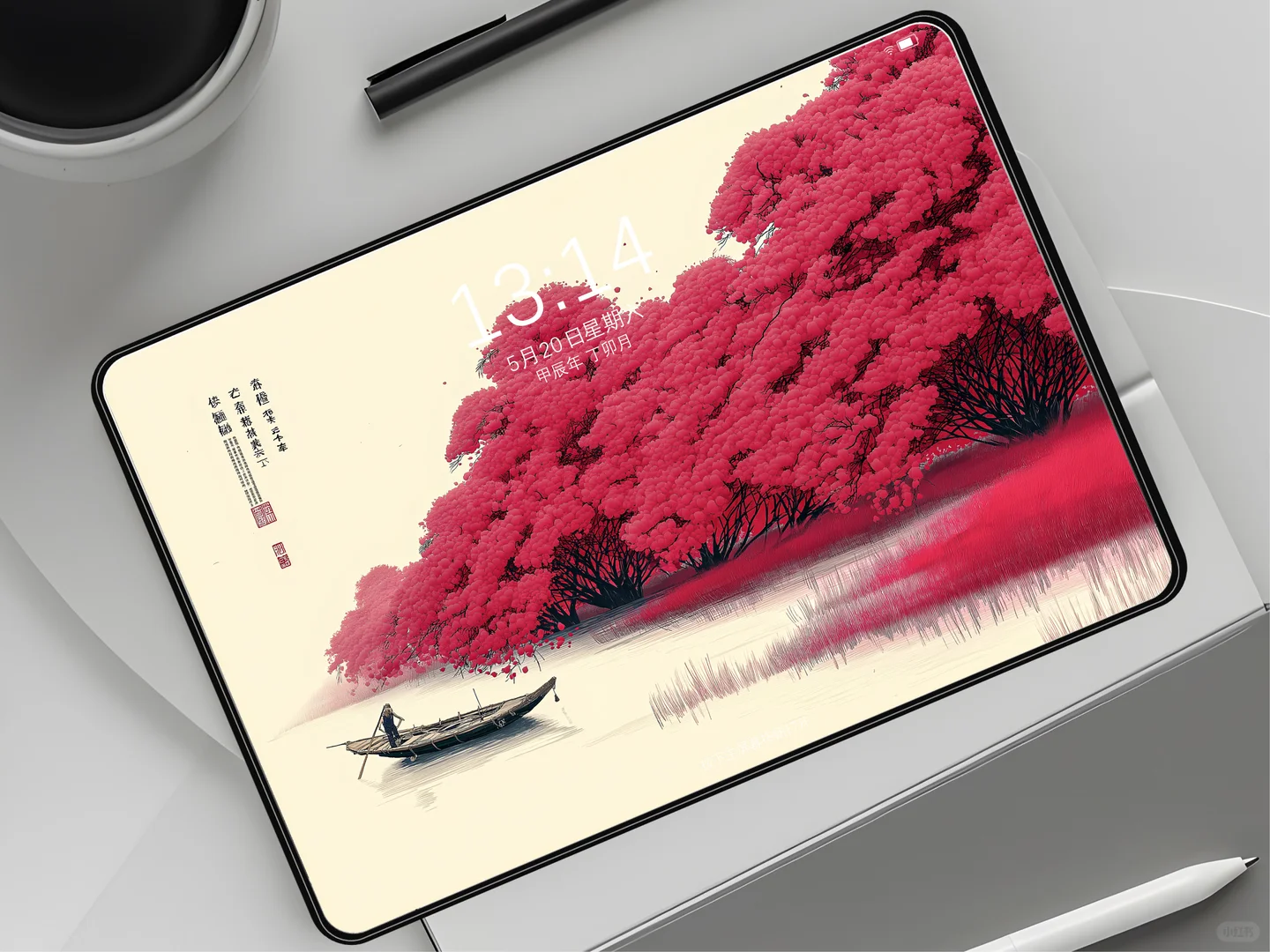 唯美秋日红叶小船壁纸太美啦！120