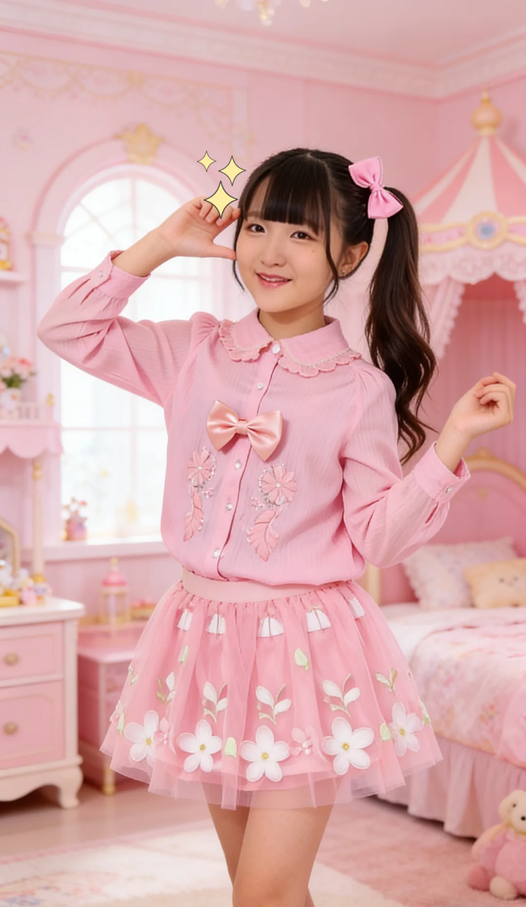 粉色控可爱美少女时装秀 娃娃领花边 粉系裙