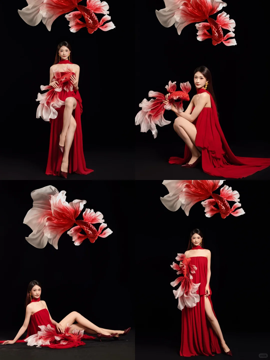 最近都爱拍红色 锦鲤写真