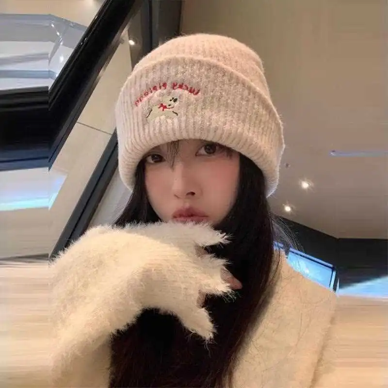 💖韩系可爱小狗针织毛线帽女加厚保暖秋