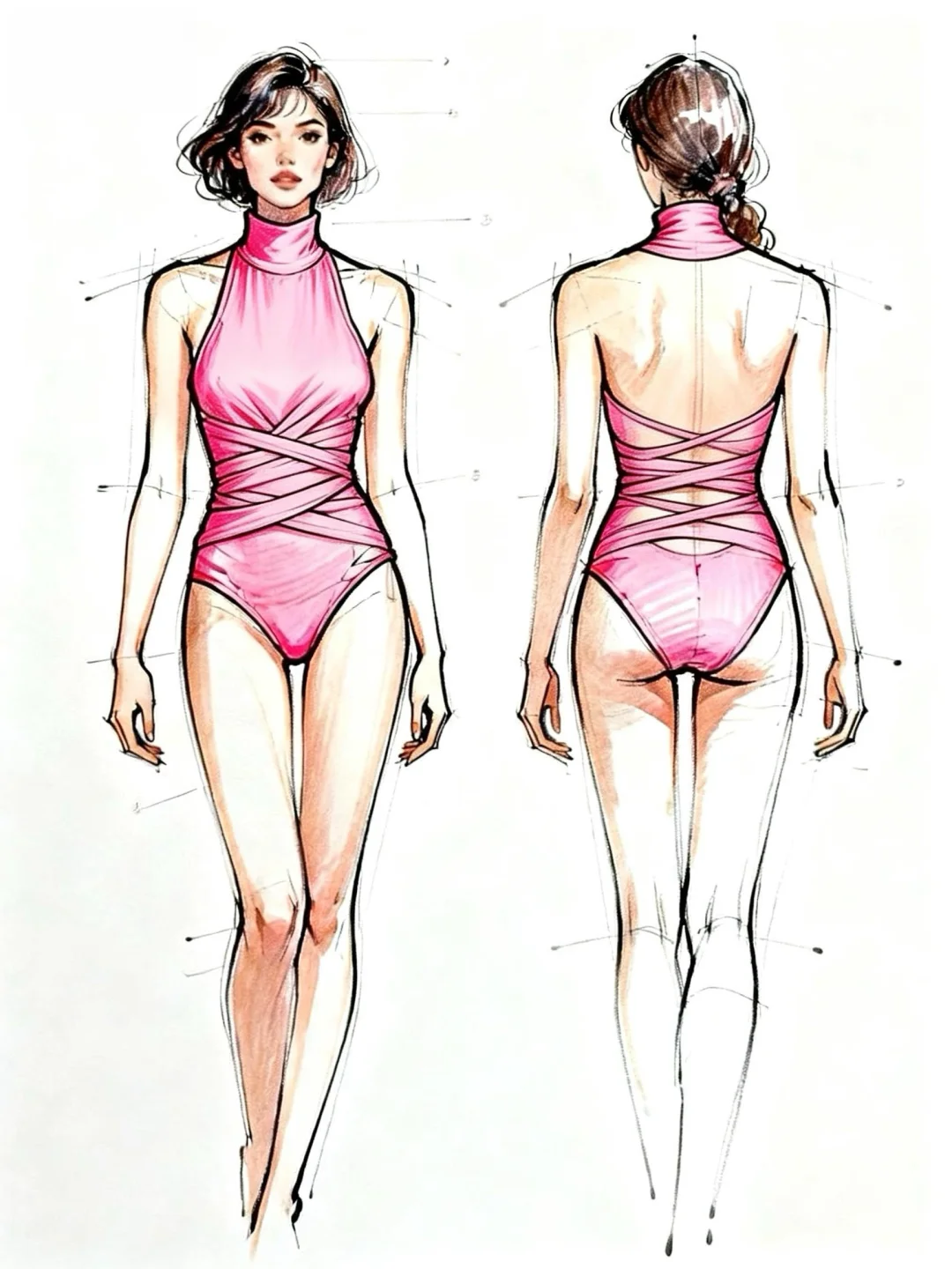 粉雾缠绕｜法式高领露背连体泳装 💕